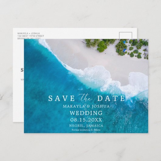 Jamaica Beach Destination Wedding Aankondigingskaart (Voorkant / Achterkant)