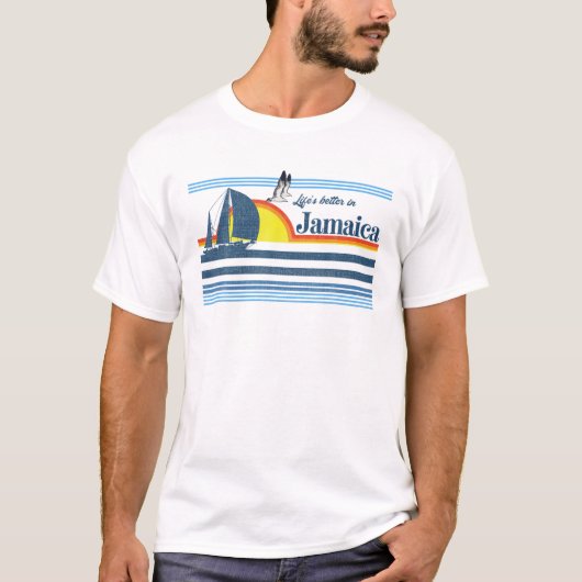 Jamaica - Beach Retro 70S 80S Sailing Boat Sunset T-shirt (Voorkant)