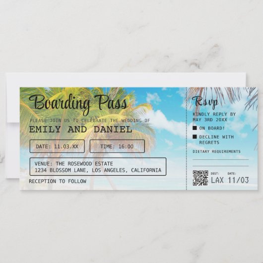 Jamaica Bestemming Boarding Pass Bruiloft Kaart (Voorkant)