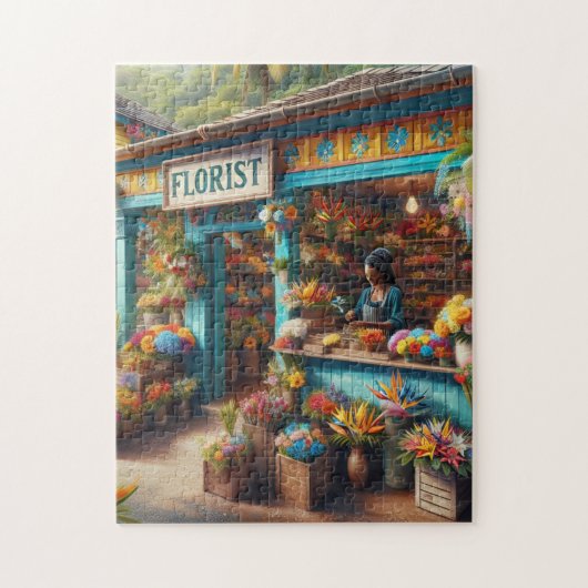 Jamaica bloemenwinkel buiten legpuzzel (Verticaal)