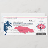 Jamaica Blue/Pink Palm Tree Anchor Boarding Pass Kaart (Voorkant)