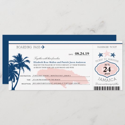 Jamaica Blue/Pink Palm Tree Pass Kaart (Voorkant / Achterkant)