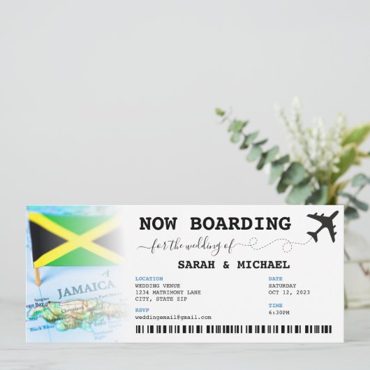 Jamaica Boarding Pass Bestemming Bruiloft Kaart (Staand voorkant)