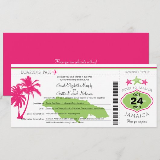 Jamaica Boarding Pass bruiloft Kaart (Voorkant / Achterkant)