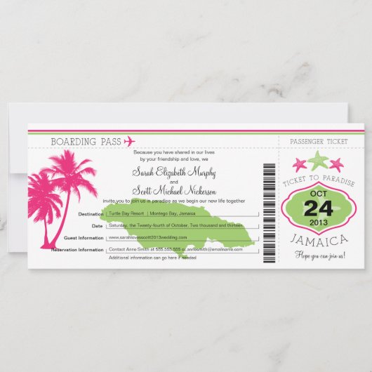 Jamaica Boarding Pass bruiloft Kaart (Voorkant)