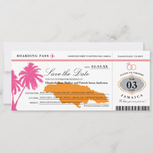 Jamaica Boarding Pass Roze & Sinaasappel Save the Date