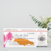 Jamaica Boarding Pass Roze & Sinaasappel Save the Save The Date (Staand voorkant)