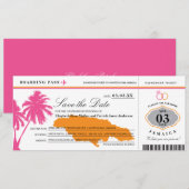 Jamaica Boarding Pass Roze & Sinaasappel Save the Save The Date (Voorkant / Achterkant)
