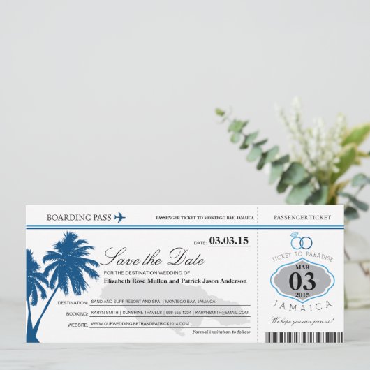 Jamaica Boarding Pass Save the Date (Staand voorkant)