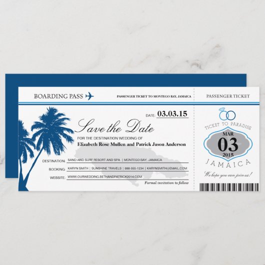 Jamaica Boarding Pass Save the Date (Voorkant / Achterkant)