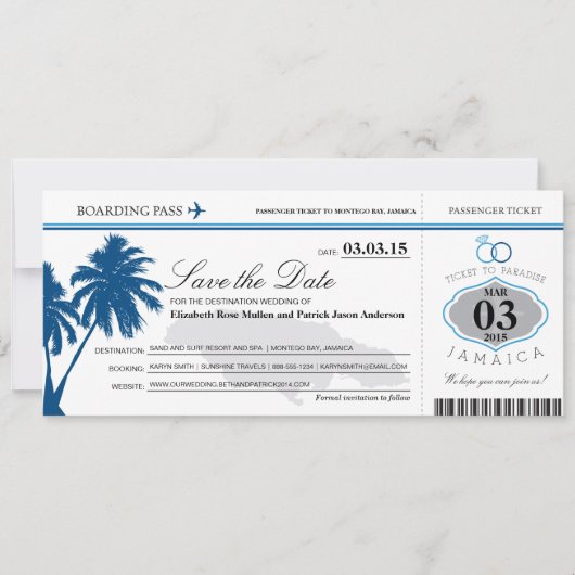 Jamaica Boarding Pass Save the Date (Voorkant)