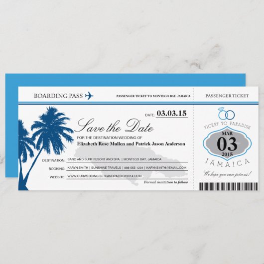 Jamaica Boarding Pass Save the Date (Voorkant / Achterkant)