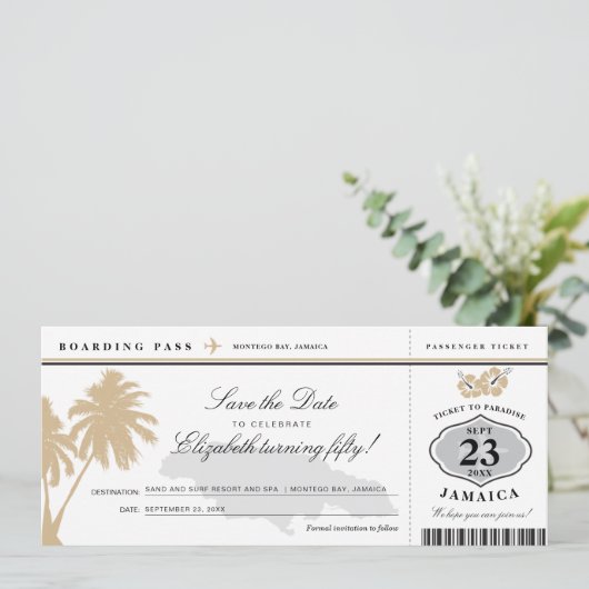 Jamaica Boarding Pass Save the Date Birthday (Staand voorkant)