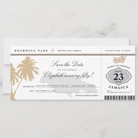 Jamaica Boarding Pass Save the Date Birthday (Voorkant)