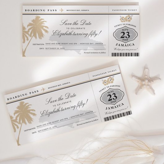 Jamaica Boarding Pass Save the Date Birthday