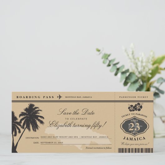Jamaica Boarding Pass Save the Date Birthday (Staand voorkant)