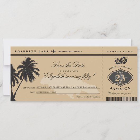 Jamaica Boarding Pass Save the Date Birthday (Voorkant)
