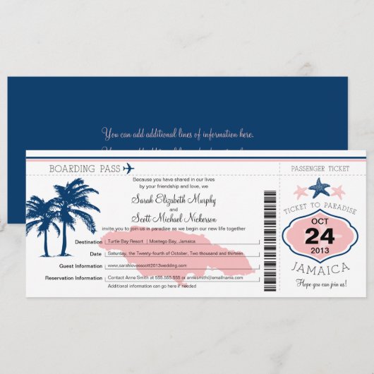 Jamaica Boarding Pass Wedding Kaart (Voorkant / Achterkant)