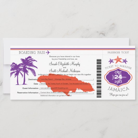 Jamaica Boarding Pass Wedding Kaart (Voorkant)