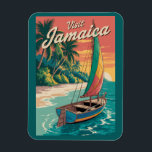 Jamaica Boat Illustration Travel Art Vintage Magneet<br><div class="desc">Jamaica retro vector travel design. From the lively streets of Kingston and the beaches of Montego Bay to the waterfalls of Ocho Rios and the lush Blue Mountains,  Jamaica offers the perfect blend of relaxation,  adventure,  and island soul.</div>