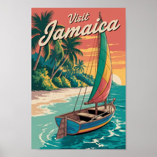 Jamaica Boat Illustration Travel Art Vintage Poster (Voorkant)