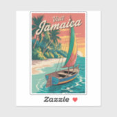Jamaica Boat Illustration Travel Art Vintage Sticker (Vel)