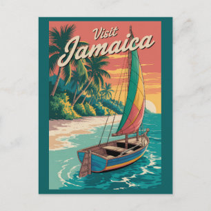 Jamaica boot illustratie reis kunst vintage briefkaart