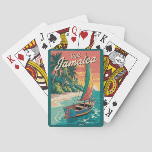 Jamaica boot illustratie reis kunst vintage pokerkaarten