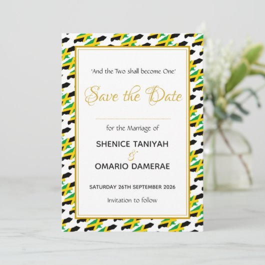 JAMAICA Bruiloft Christelijke Custom Celebration Save The Date (Staand voorkant)