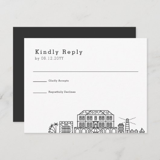 Jamaica bruiloft | Gestileerde Skyline RSVP (Voorkant / Achterkant)