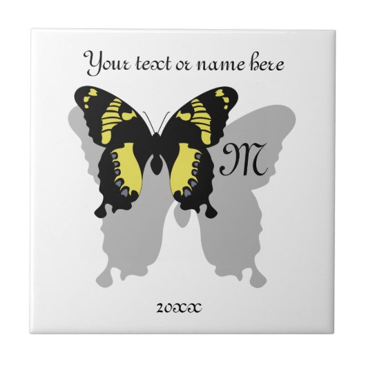 Jamaica Butterfly Shadow Monogram Tegeltje (Voorkant)