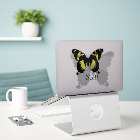 Jamaica Butterfly Shadow Name Tag Sticker (Laptop op bureau)