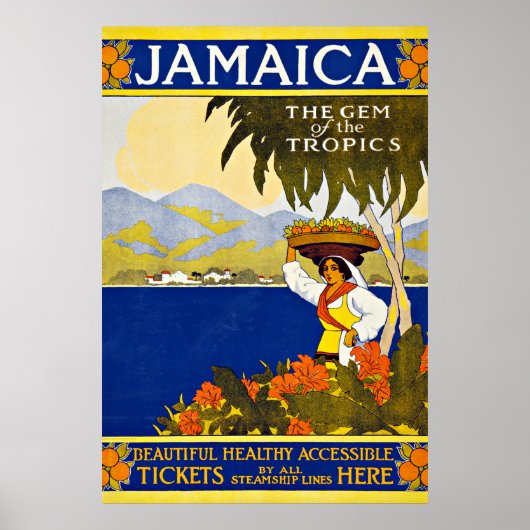 Jamaica Caribbean Zee Vintage Travel Poster (Voorkant)