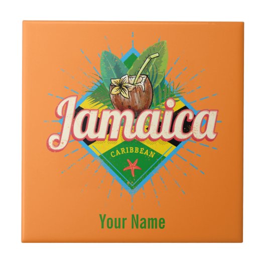 Jamaica caribische boon retro flag vacation  tegeltje (Voorkant)