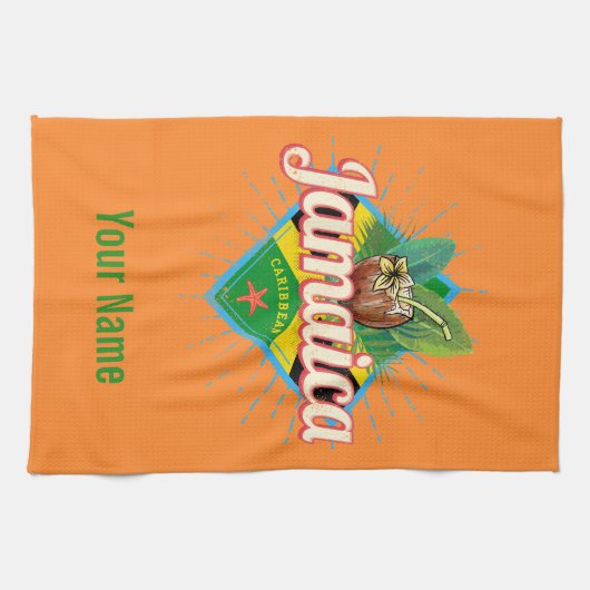 Jamaica caribische boon retro flag vacation  theedoek (Horizontaal)