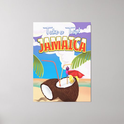Jamaica Cartoon reisposter Canvas Afdruk (Voorkant)