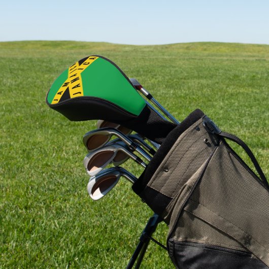 Jamaica Caution Tape Green Gold Jamaican Flag Golfheadcover (Insitu)