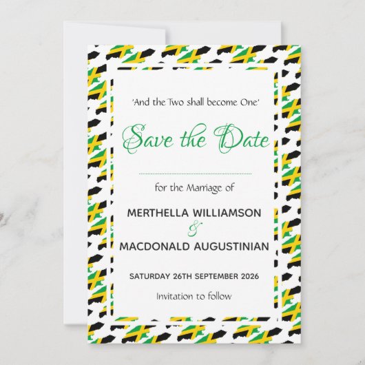 JAMAICA Custom Viering Schriftbruiloft Save The Date (Voorkant)