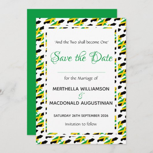 JAMAICA Custom Viering Schriftbruiloft Save The Date (Voorkant / Achterkant)