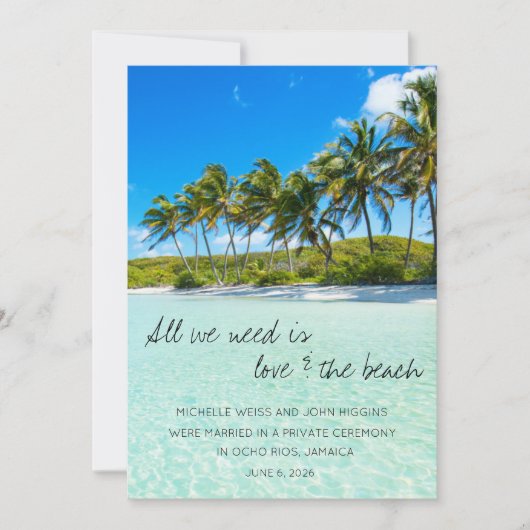 Jamaica Destination Elopement Wedding Notice Kaart (Voorkant)