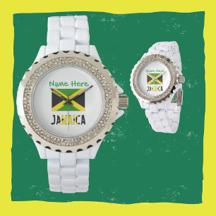 Jamaica en Jamaicaanse Vlag Groen Personalisatie Horloge