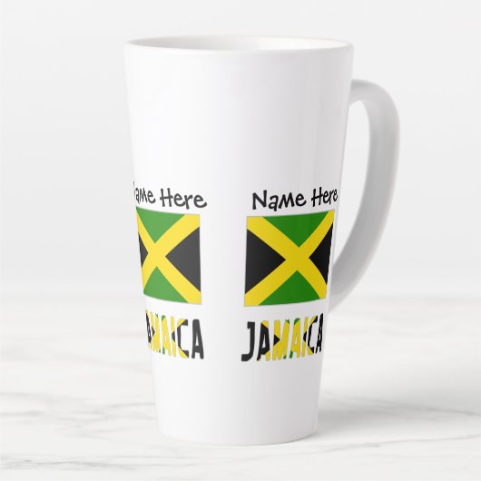Jamaica en Jamaicaanse vlag met Jouw naam Latte Mok (Rechterhoek)