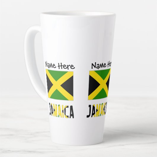 Jamaica en Jamaicaanse vlag met Jouw naam Latte Mok (Linkerhoek)