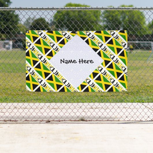 Jamaica en Jamaicaanse vlag verbonden met Jouw naa Spandoek (Insitu)