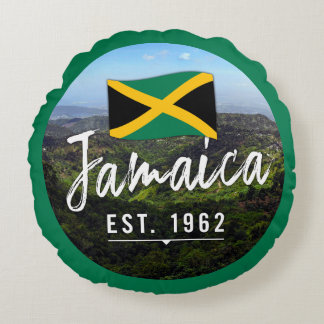 "Jamaica Est. 1962" Blauw Gebergte Met Vlag Rond Kussen