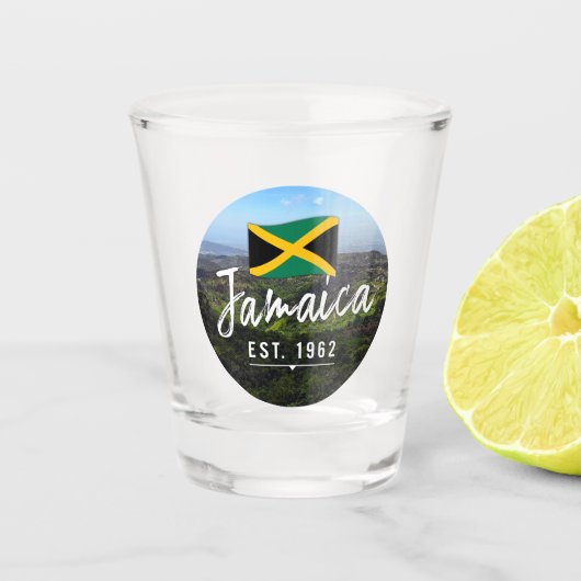 "Jamaica Est. 1962" Blue Mountains met vlag Shot Glas (Voorkant)