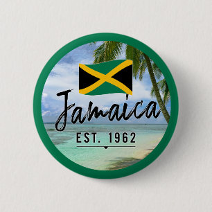 "Jamaica Est. 1962" strand met Jamaica vlag kunst Ronde Button 5,7 Cm