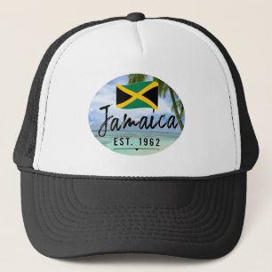 "Jamaica Est. 1962" strand met Jamaica vlag kunst Trucker Pet