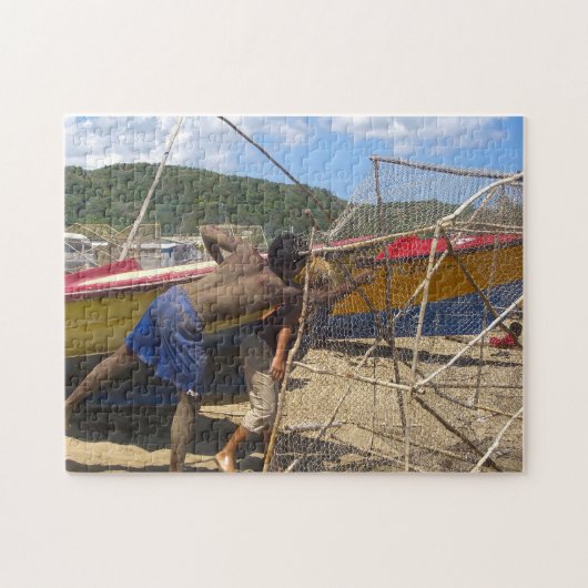Jamaica Fishermen op een strand. Legpuzzel (Horizontaal)