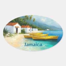 Jamaica fishing huts on sea shore ovale sticker